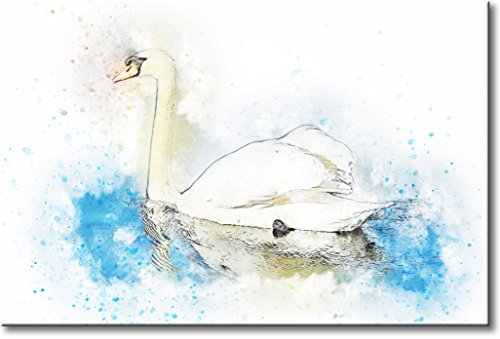 Swan Drawing Picture on Stretched Canvas, Wall Art Décor, Ready to Hang