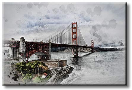 Golden Gate Bridge in Photoshop, Picture on Streched Canvas, Wall Art Décor, Ready to Hang