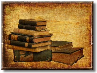 Stack of Vintage Books with Eyeglasses Picture on Stretched Canvas, Wall Art Décor, Ready to Hang