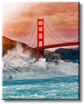 Golden Gate Bridge High Waves, Picture on Streched Canvas, Wall Art Décor, Ready to Hang