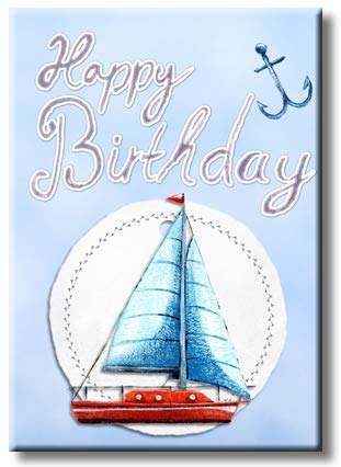 Happy Birthday Sailboat Picture on Stretched Canvas, Wall Art Décor, Ready to Hang