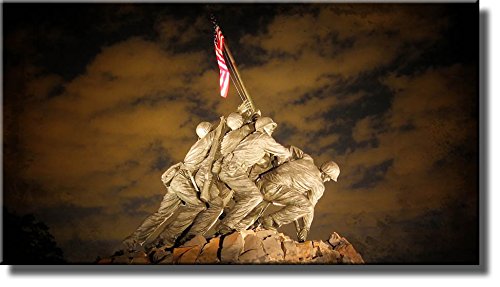 US Marine Corps War Memorial (Iwo Jima Memorial) Picture on Stretched Canvas, Wall Art Decor Ready to Hang!.