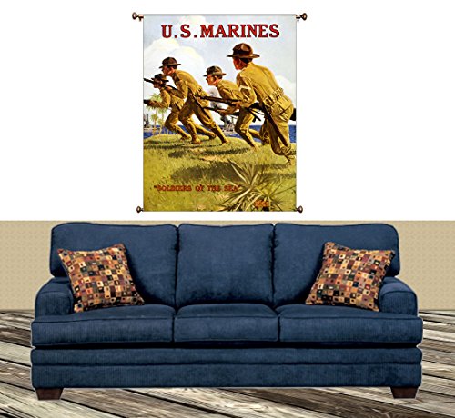 Soldiers of the Sea, US Marines Picture on Large Canvas Hung on Copper Rod. Ready to Hang, Wall Art Décor