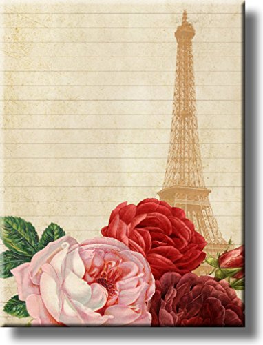 Eiffel Tower Paris and Roses Picture on Stretched Canvas, Wall Art Décor, Ready to Hang