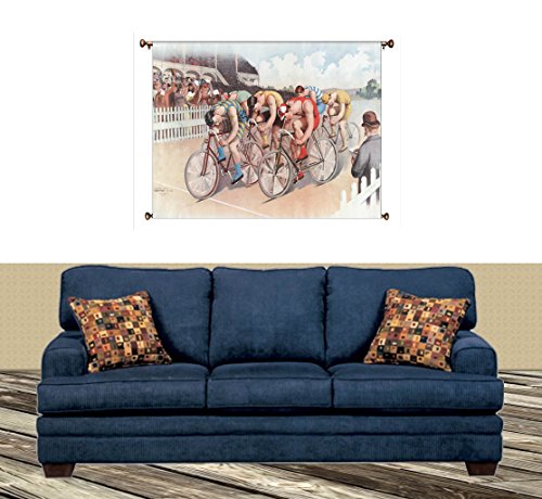 Bicycle Race Vintage Picture on Large Canvas Hung on Copper Rod, Ready to Hang, Wall Art Décor