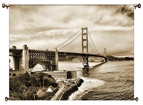 San Francisco Golden Gate Bridge Gray Picture on Large Canvas Hung on Copper Rod, Ready to Hang, Wall Art Décor