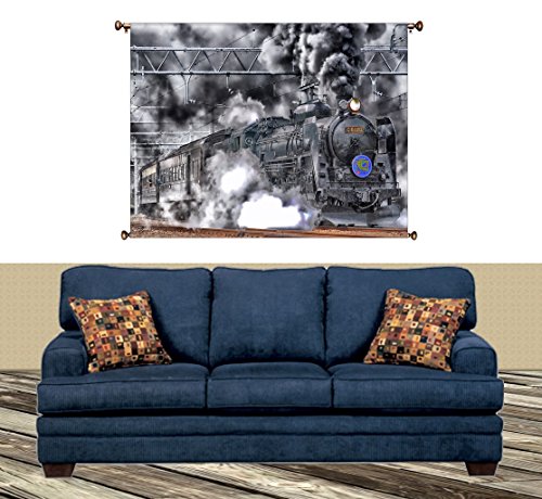 Steam Engine Train Picture on Canvas Hung on Copper Rod, Ready to Hang, Wall Art Décor