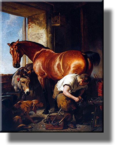 Blacksmith Shoeing Horse, Horseshoer Picture on Stretched Canvas, Wall Art Décor, Ready to Hang!