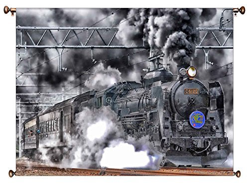 Steam Engine Train Picture on Canvas Hung on Copper Rod, Ready to Hang, Wall Art Décor