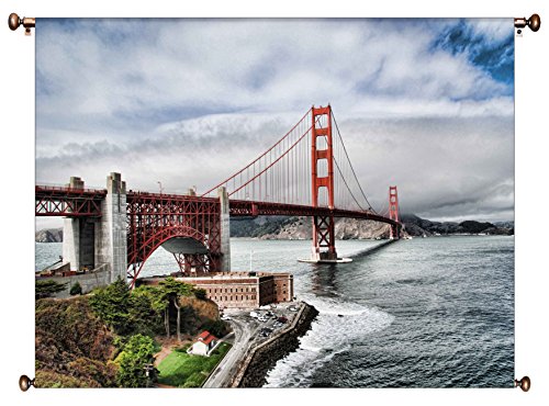 San Francisco Golden Gate Bridge Picture on Large Canvas Hung on Copper Rod, Ready to Hang, Wall Art Décor