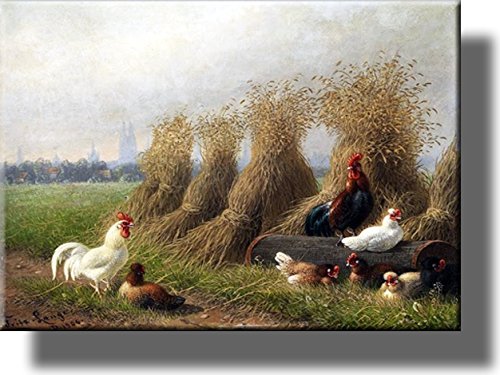 Chicken Beside Hay Picture on Stretched Canvas Wall Art Décor, Ready to Hang!