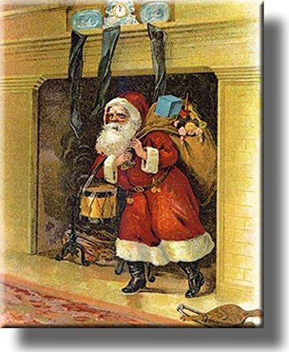 Santa's Arrival Through the Chimney on Stretched Canvas, Wall Art Décor, Ready to Hang!