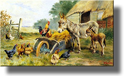 Donkey Mule Chicken Farm Kitchen Picture on Stretched Canvas, Wall Art Décor, Ready to Hang!