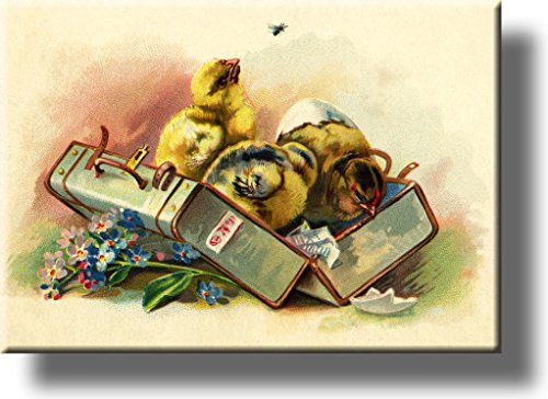 Easter Chicks in Suit Case Picture on Stretched Canvas, Wall Art Décor, Ready to Hang!