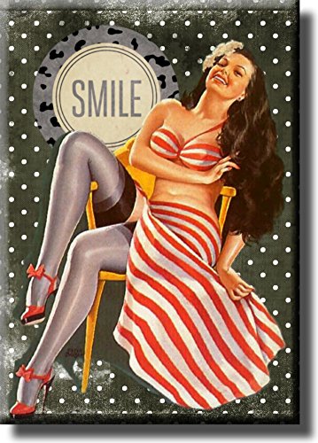 Smile, Retro Pinup Girl Picture on Stretched Canvas, Wall Art Décor, Ready to Hang