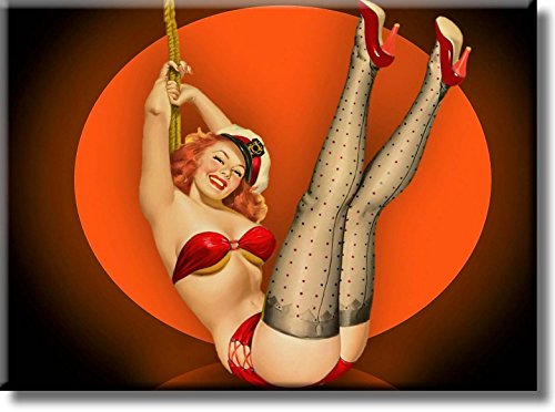 Vintage Red Pin Up Girl Picture on Stretched Canvas, Wall Art Décor, Ready to Hang