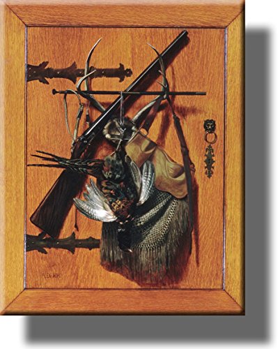 Hunting Gun on Oak Door Picture on Stretched Canvas, Wall Art Décor, Ready to Hang!