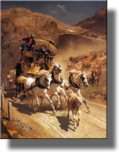 The Gotthard Post by Koller Horse Carriage Picture on Stretched Canvas, Wall Art Decor Ready to Hang!.