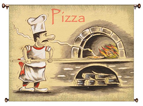 Pizza Maker Picture on Canvas Hung on Copper Rod, Ready to Hang, Wall Art Décor