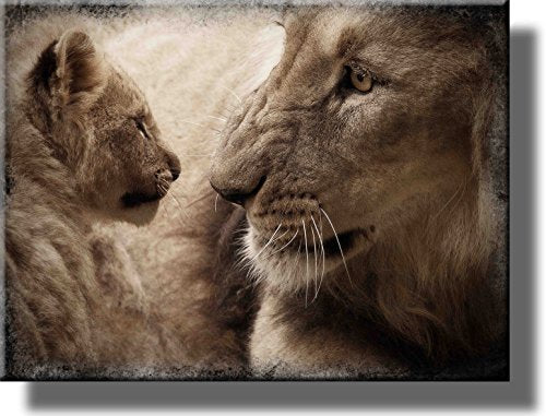 Lion and Cub Picture on Stretched Canvas, Wall Art Décor, Ready to Hang!
