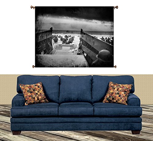 WWII Normandy Picture on Canvas Hung on Copper Rod, Ready to Hang, Wall Art Décor