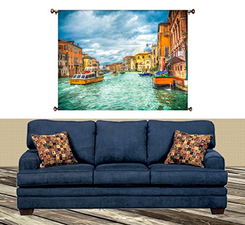 Venice Italy Buildings and Gondola Picture on Large Canvas Hung on Copper Rod, Ready to Hang, Wall Art Décor