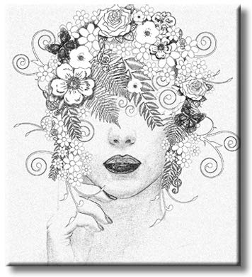 Creative Abstract Women Face Canvas Prints, Beautiful Flowers in Girl Hair Picture on Stretched Canvas, Wall Art Décor, Ready to Hang