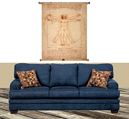 Vitruvian Man by Leonardo da Vinci Picture on Large Canvas Hung on Copper Rod, Ready to Hang, Wall Art Décor