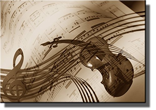 Music Notes Violin Picture on Stretched Canvas, Wall Art Decor Ready to Hang!.