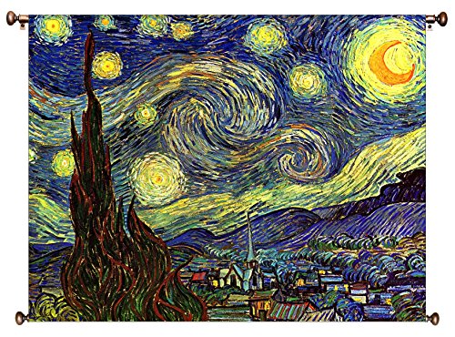 Starry Night by Vincent van Gogh Picture on Large Canvas Hung on Copper Rod, Ready to Hang, Wall Art Décor