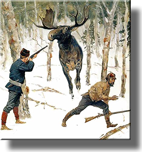 The Moose Hunt By Remington Picture on Stretched Canvas, Wall Art Décor, Ready to Hang!