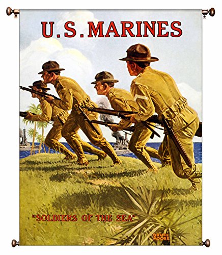 Soldiers of the Sea, US Marines Picture on Large Canvas Hung on Copper Rod. Ready to Hang, Wall Art Décor