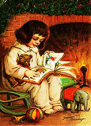 Boy Reading and Waiting for Santa Claus, Picture on Stretched Canvas, Wall Art Décor, Ready to Hang!