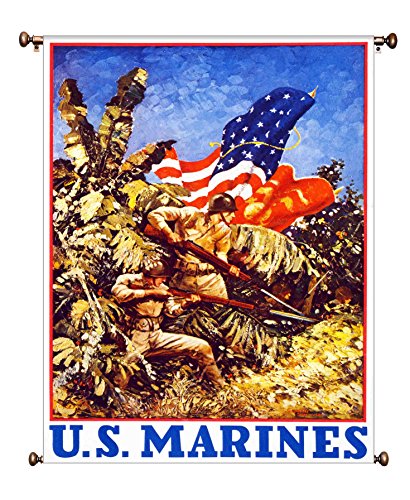 United States Marines Picture on Large Canvas Hung on Copper Rod, Ready to Hang, Wall Art Décor