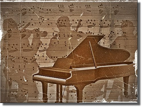Piano Music Notes and Musicians, Wall Picture on Stretched Canvas Art and Ready to Hang!