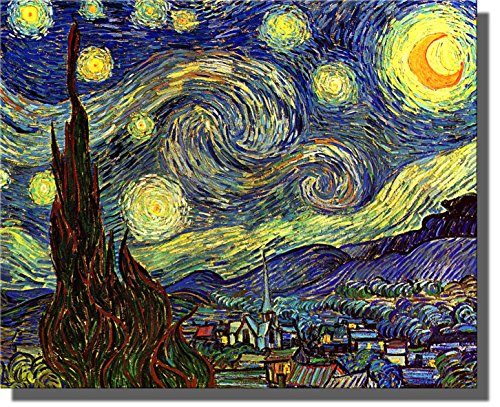 Starry Night By Vincent Van Gogh Painting on Stretched Canvas, Wall Art Decor Ready to Hang!.