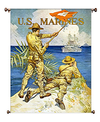 US Marines Vintage Picture on Large Canvas Hung on Copper Rod, Ready to Hang, Wall Art Décor