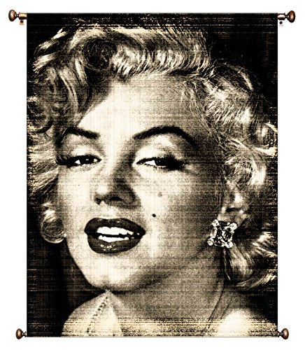 Vintage Marilyn Monroe Black/White Picture on Large Canvas Hung on Copper Rod, Ready to Hang, Wall Art Décor