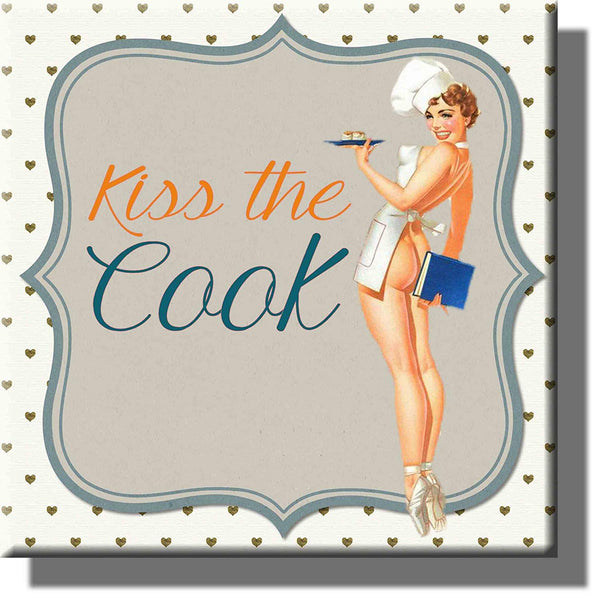 Kiss the Cook Vintage Picture on Stretched Canvas, Wall Art Décor, Ready to Hang!