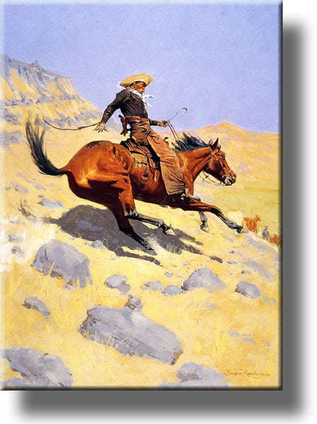 Cowboy Across Hills Vintage Picture by Roberts on Stretched Canvas, Wall Art Décor, Ready to Hang!