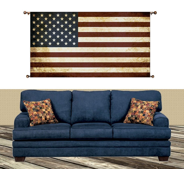 The American Flag Picture on Large Canvas Hung on Copper Rod, Ready to Hang, Wall Art Décor