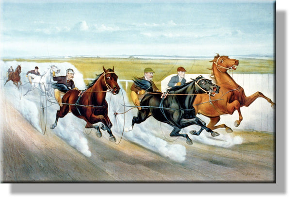 Vintage Horse Race Picture on Stretched Canvas, Wall Art Décor, Ready to Hang!