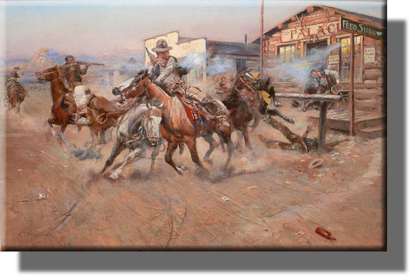 Cowboy Gun Fight Wild West Picture on Stretched Canvas, Wall Art Decor, Ready to Hang!