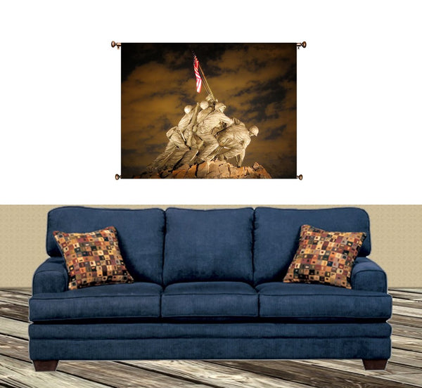 US Marine Corps War Memorial (Iwo Jima) Picture on Canvas Hung on Copper Rod, Ready to Hang, Wall Art Décor