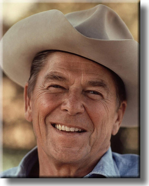 Ronald Reagan in Cowboy Hat Portrait Picture on Stretched Canvas, Wall Art Décor, Ready to Hang