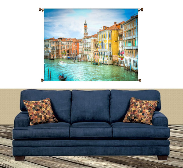 Canal Grande Venice Italy Picture on Canvas Hung on Copper Rod, Ready to Hang, Wall Art Décor