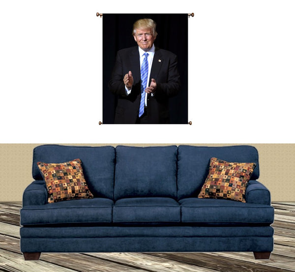 President Donald Trump Portrait Picture on Canvas Hung on Copper Rod, Ready to Hang, Wall Art Décor