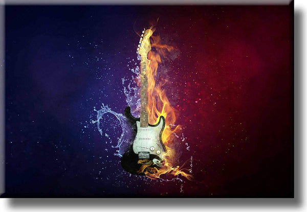 Electric Guitar on Fire Picture on Stretched Canvas, Wall Art Décor, Ready to Hang
