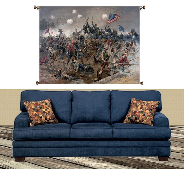 Civil War Battle Painting Picture on Canvas Hung on Copper Rod, Ready to Hang, Wall Art Décor