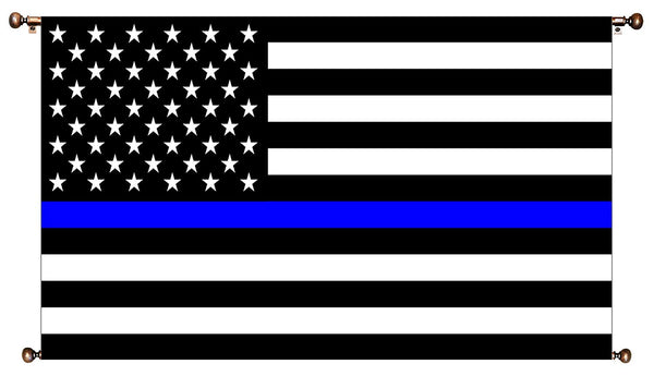 Blue Lives Matter, Flag with Blue Line Picture on Large Canvas Hung on Copper Rod, Ready to Hang, Wall Art Décor